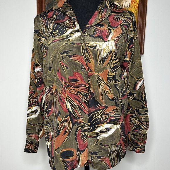 Le Caviar Tops - Le Caviar Petite Blouse Women Small Multicolor Floral Fall Leaves Button Office